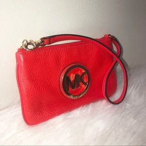 Michael Kors Pebbled Leather Orange Wristlet